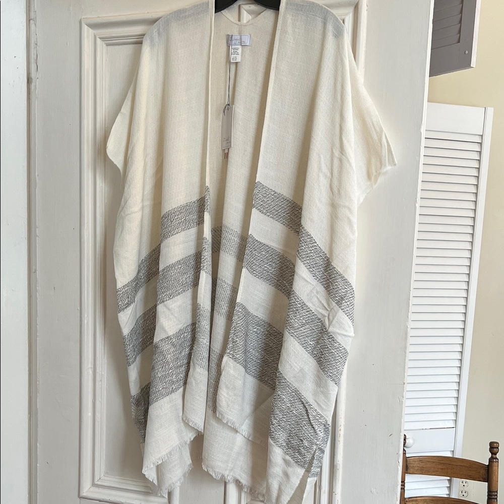 Elegant Cream and Gray Striped light poncho style cardigan